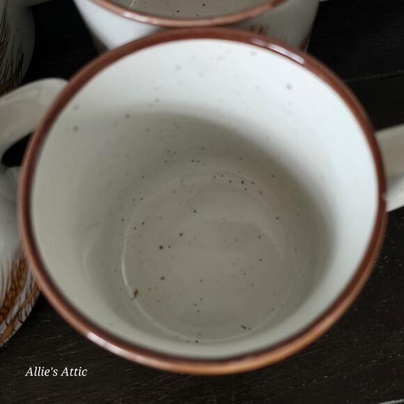 4 Buckwheat Stoneware Tan Speckled Coffee Mugs Cups Main Isle Vintage 1970s Set - Picture 3 of 5